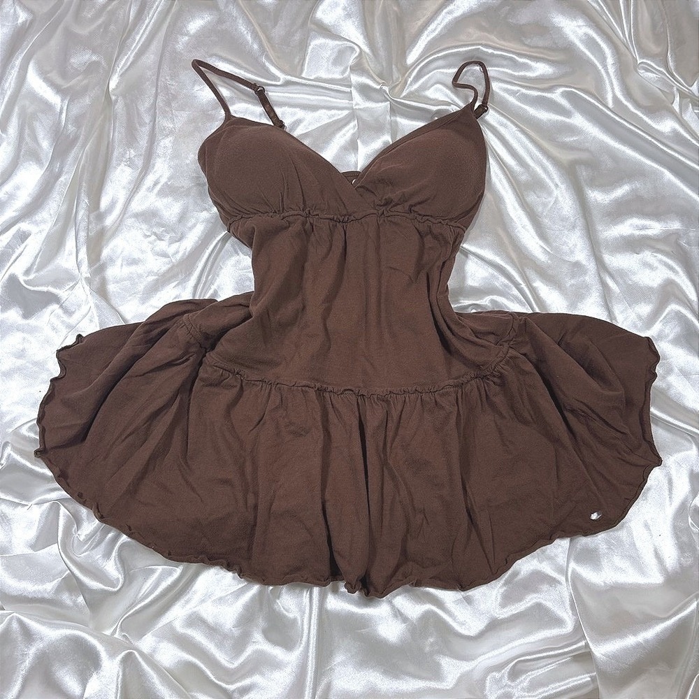 y2k Babydoll Top Brown Fair L.E.I. Tiered Ruffle Empire Waist Cotton Camisole